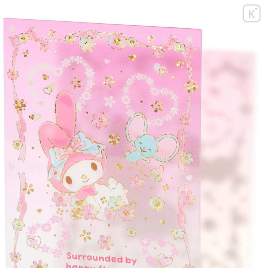 Japan Sanrio Greeting Card - My Melody : Clear Gold Foil Surrounded By Happy Flower - 3