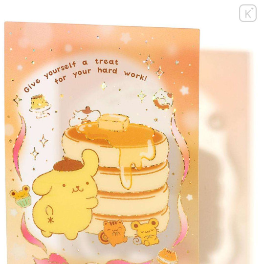 Japan Sanrio Greeting Card - Pompompurin : Clear Gold Foil Treat For Hard Work - 3