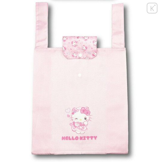 Japan Sanrio Eco Shopping Bag With Pocket - Hello Kitty : Nekoneko Maid Pink - 1