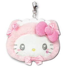 Japan Sanrio Face Pass Case Coin Case with Reel - Hello Kitty : Nekoneko Maid Pink