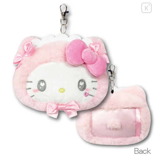 Japan Sanrio Face Pass Case Coin Case with Reel - Hello Kitty : Nekoneko Maid Pink - 2