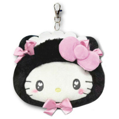 Japan Sanrio Face Pass Case Coin Case with Reel - Hello Kitty : Nekoneko Maid Black