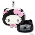 Japan Sanrio Face Pass Case Coin Case with Reel - Hello Kitty : Nekoneko Maid Black - 2