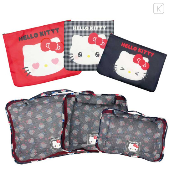 Japan Sanrio Travel Pouch Inner Case Set - Hello Kitty : Funny Face Black - 1