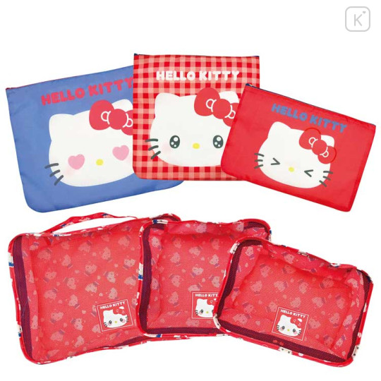 Japan Sanrio Travel Pouch Inner Case Set - Hello Kitty : Funny Face Red - 1