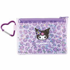 Japan Sanrio Clear Pouch with Carabiner - Kuromi : Y2K Sparkling Leopard Purple
