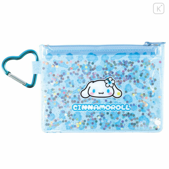 Japan Sanrio Clear Pouch with Carabiner - Kuromi : Y2K Sparkling Leopard Blue - 1