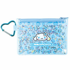Japan Sanrio Clear Pouch with Carabiner - Kuromi : Y2K Sparkling Leopard Blue