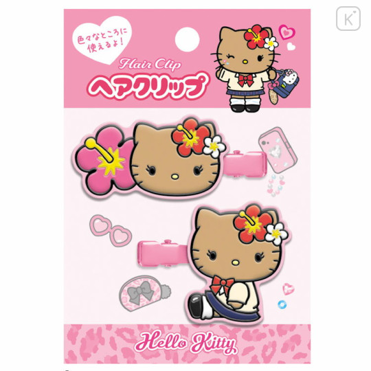 Japan Sanrio Hair Clip Set - Hello Kitty : Tokimeki Heisei Kogal After School Girls Tan - 1