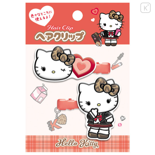 Japan Sanrio Hair Clip Set - Hello Kitty : Tokimeki Heisei Kogal After School Girls - 1