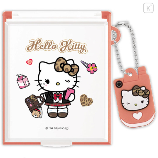 Japan Sanrio Folding Mirror - Hello Kitty : Tokimeki Heisei Kogal After School Girls - 1