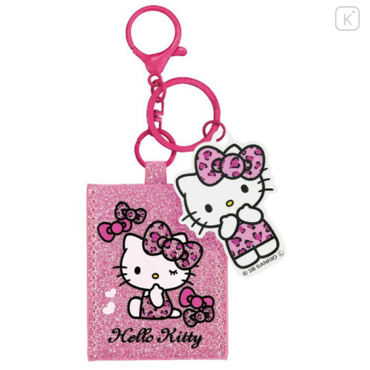 Japan Sanrio Folding Mirror Stand Keychain - Hello Kitty : Leopard Pink - 1