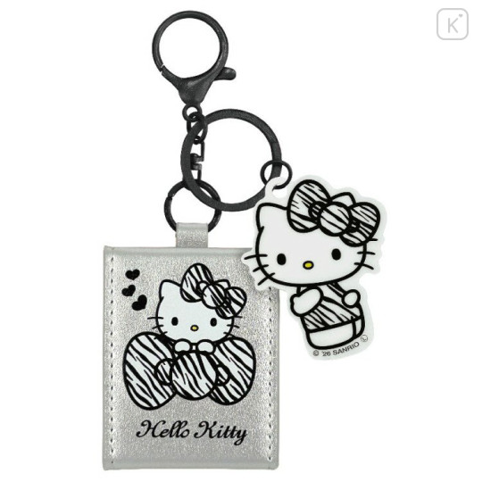Japan Sanrio Folding Mirror Stand Keychain - Hello Kitty : Silver Zebra - 1