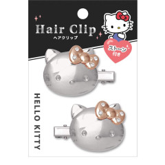 Japan Sanrio Hair Clip Set - Hello Kitty : Face Silver