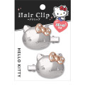 Japan Sanrio Hair Clip Set - Hello Kitty : Face Silver - 1