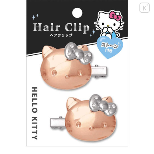 Japan Sanrio Hair Clip Set - Hello Kitty : Face Rose Gold - 1