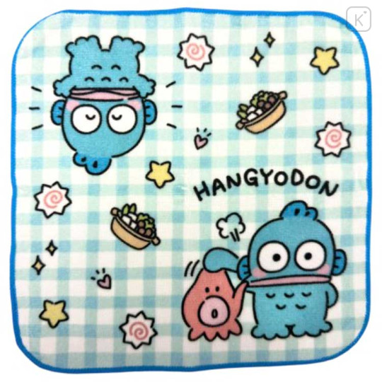 Japan Sanrio Mini Towel Handkerchief - Hangyodon : Gingham Blush - 1
