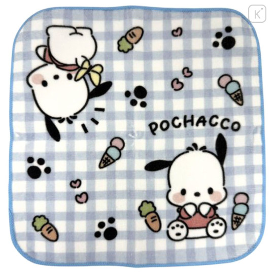 Japan Sanrio Mini Towel Handkerchief - Pochacco : Gingham Blush - 1