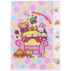 Japan Sanrio 5 Pockets A4 Clear File - Pompompurin : King Friends Flower Pink