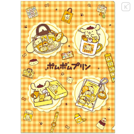 Japan Sanrio A5 Clear File - Pompompurin : Gingham Orange - 1