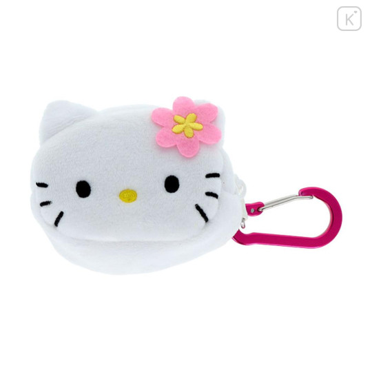 Japan Sanrio Fluffy Mini Pouch with Carabiner - Hello Kitty : Face New Life Collection - 1