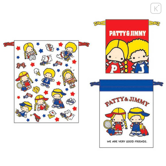 Japan Sanrio Drawstring Bag Set - Patty & Jimmy : Tennis - 1