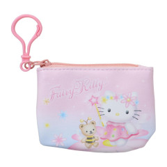 Japan Sanrio Mini Flat Pouch Multi-Case with Carabiner - Hello Kitty : Fairy Flower Light Pink