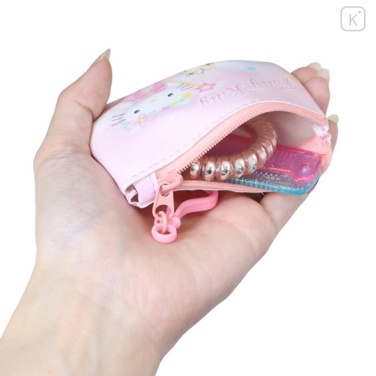 Japan Sanrio Mini Flat Pouch Multi-Case with Carabiner - Hello Kitty : Fairy Flower Light Pink - 3