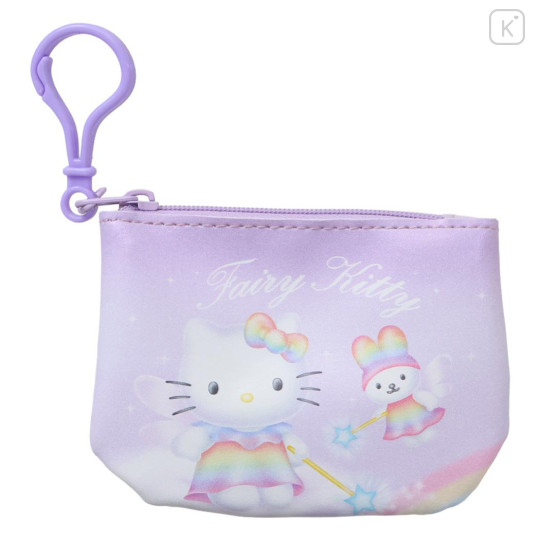 Japan Sanrio Mini Flat Pouch Multi-Case with Carabiner - Hello Kitty : Fairy Rainbow Light Purple - 1