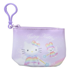 Japan Sanrio Mini Flat Pouch Multi-Case with Carabiner - Hello Kitty : Fairy Rainbow Light Purple