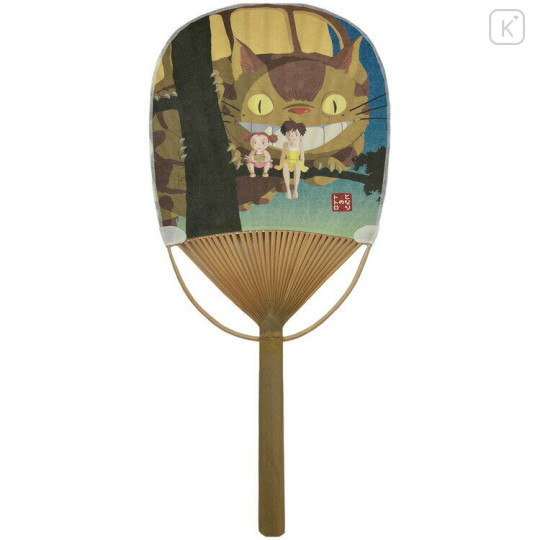 Japan Ghibli Oval Bamboo Fan - My Neighbor Totoro : Cat Bus & Girls - 1