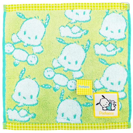 Japan Sanrio Jacquard Towel Handkerchief - Pochacco : All Over Pattern Green - 1