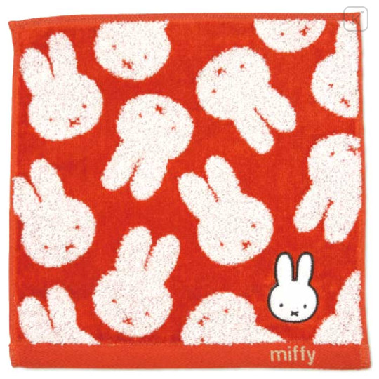 Japan Miffy Jacquard Towel Handkerchief - Miffy : All Over Pattern Face Red - 1
