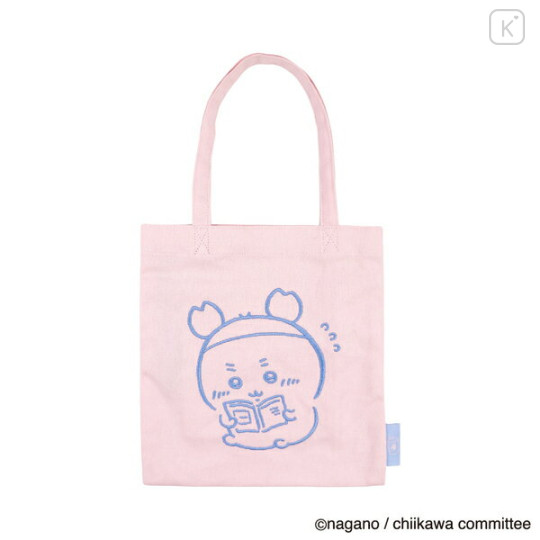 Japan Chiikawa Embroidered Mini Tote Bag - Furuhonya Kani-chan : Reading Pink - 1