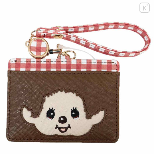 Japan Monchhichi Pass Case Card Holder & Reel - Smile Red Gingham - 1
