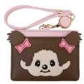 Japan Monchhichi Pass Case Card Holder & Reel - Smile Pink Ribbon - 1
