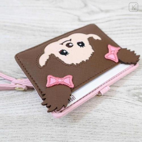 Japan Monchhichi Pass Case Card Holder & Reel - Smile Pink Ribbon - 4