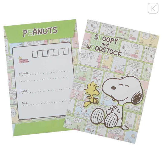 Japan Peanuts Letter Envelope Set - Snoopy & Woodstock : Comic Green - 3