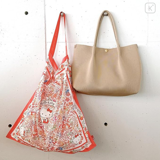 Japan Sanrio Rootote Satin Eco Shopping Bag - Hello Kitty : Tablo Scarf Style Zodiac Sign - 8