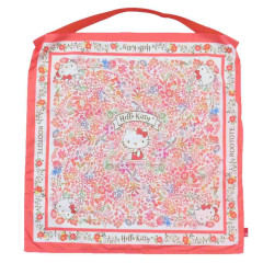 Japan Sanrio Rootote Satin Eco Shopping Bag - Hello Kitty : Tablo Scarf Style Botanical Red