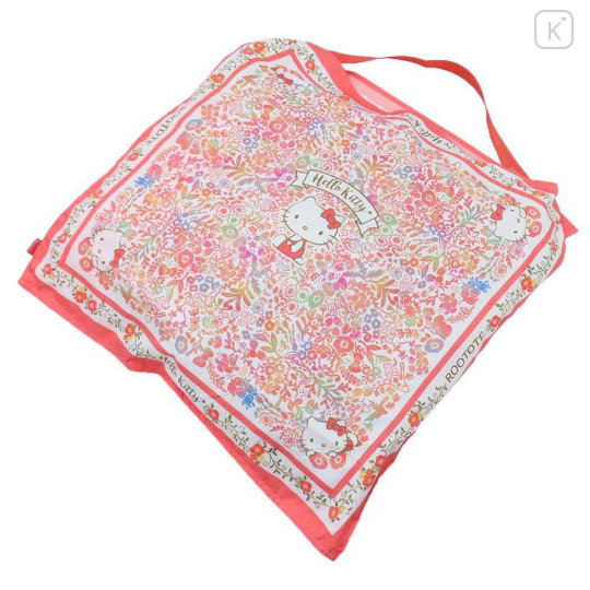 Japan Sanrio Rootote Satin Eco Shopping Bag - Hello Kitty : Tablo Scarf Style Botanical Red - 2
