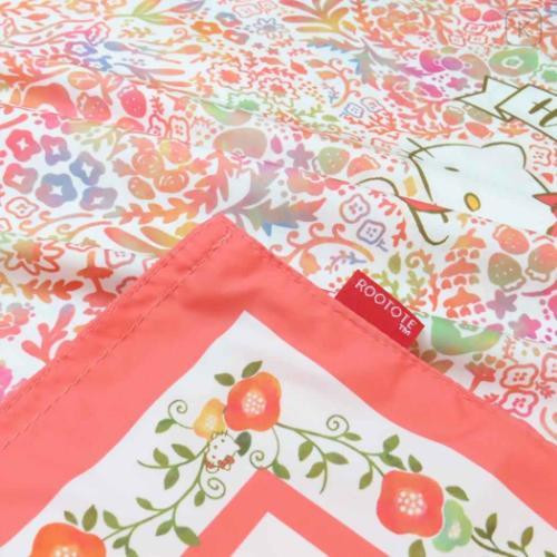 Japan Sanrio Rootote Satin Eco Shopping Bag - Hello Kitty : Tablo Scarf Style Botanical Red - 5