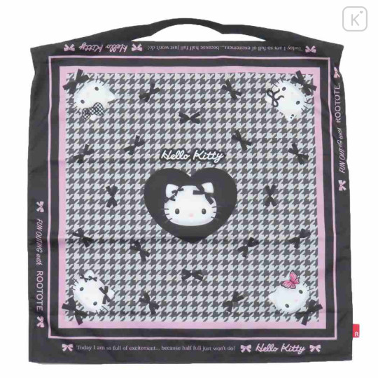 Japan Sanrio Rootote Satin Eco Shopping Bag - Hello Kitty : Tablo Scarf Style Houndstooth - 1