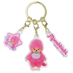 Japan Monchhichi Acrylic Keychain 3 Charm - Colors Neno Pink