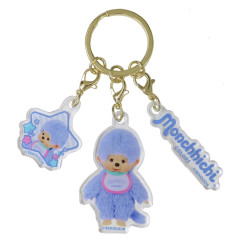Japan Monchhichi Acrylic Keychain 3 Charm - Colors Purple Blue