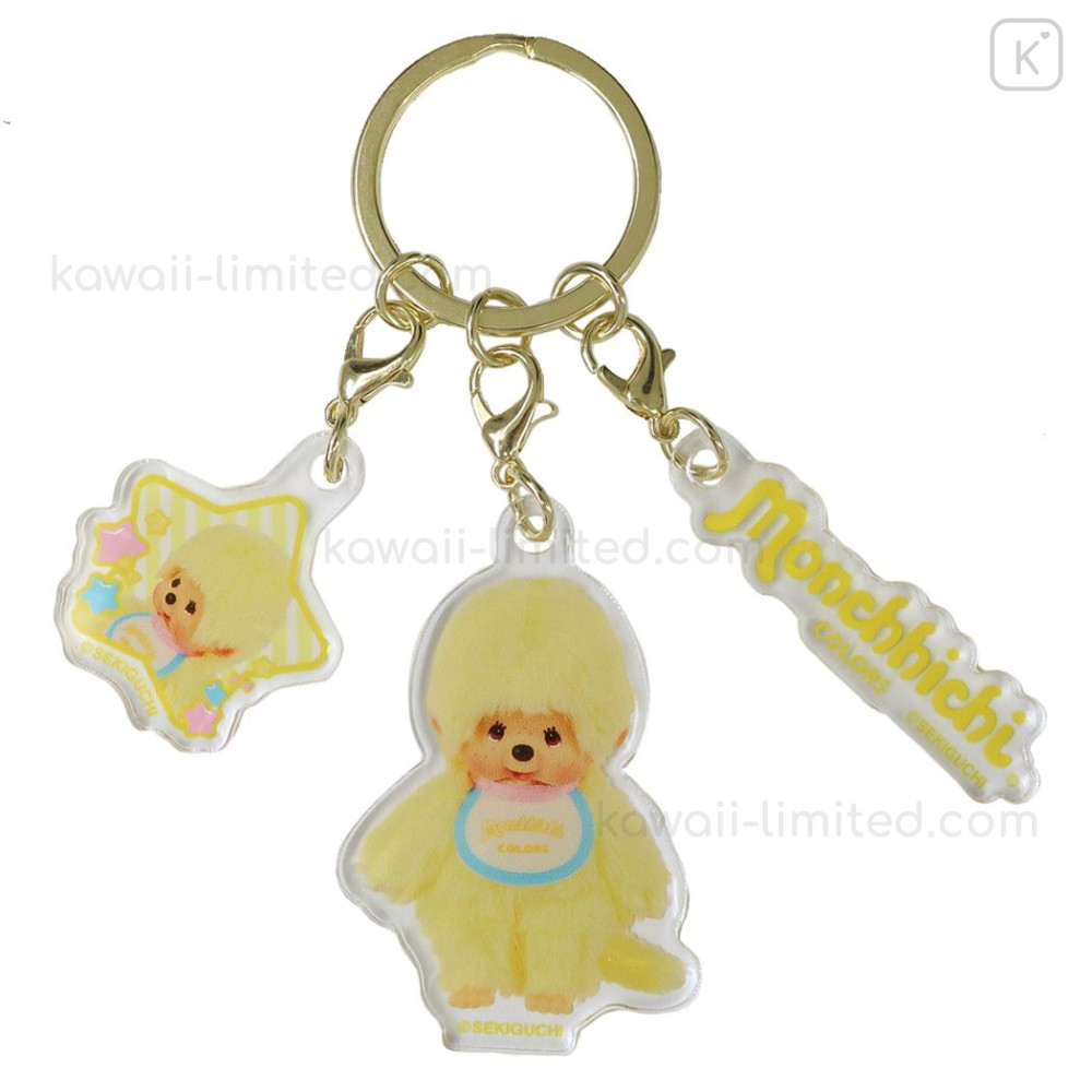 Japan Monchhichi Acrylic Keychain 3 Charm - Colors Yellow | Kawaii
