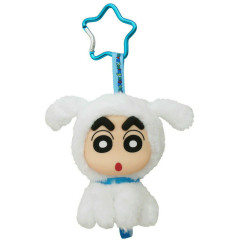 Japan Crayon Shin-chan Plush Mascot Keychain - Shinnosuke Nohara : Fine Face Costume Shiro