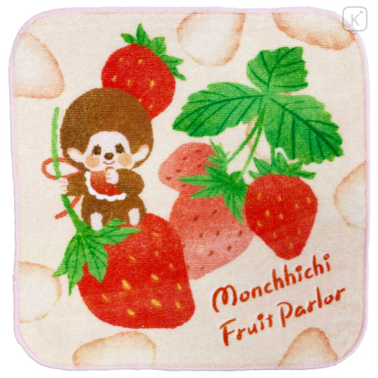 Japan Monchhichi Mini Towel Handkerchief - Furukawashiko Fruit Parlor Strawberry - 1