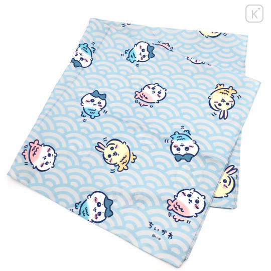 Japan Chiikawa Water-Repellent Furoshiki Wrapping Cloth - Chiikawa & Hachiware & Usagi : Seigaiha Wave Pattern Fish - 1