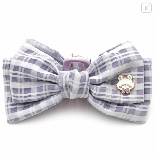 Japan Chiikawa Mascot Hair Claw Clip - Momonga : Fluffy Ribbon Gingham - 1